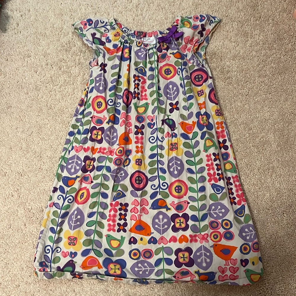 Hanna Andersson girls bird floral patterned dress size 140 Preowned